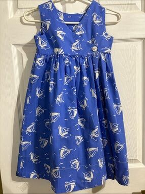 Girls Blue Sailboat Print Summer Dress